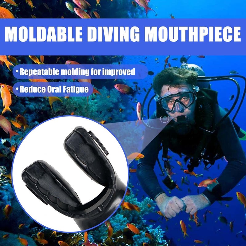 JUSTOOP Store Bite Moldable Scuba Diving Mouthpiece, TPE Moldable Snorkel Mouthpiece Regulator with Regulator Tie Scuba Diving Mouthpiece Replacement Diving Regulator, Pink/Blue/Transparent Black - Image 2